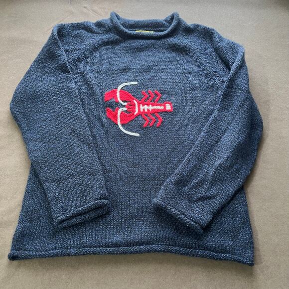 Lobster Alpaca Sweater Made In Peru American Southside Navy Blue Medium-Large - Picture 7 of 9